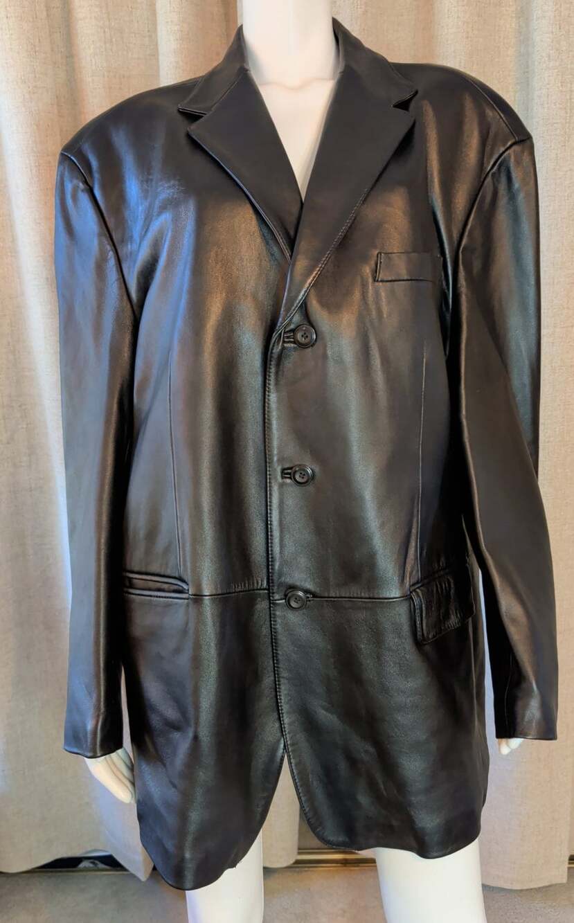 Stafford Executive Black Genuine Leather Men's Blazer Jacket RN93677 Sz 2XL